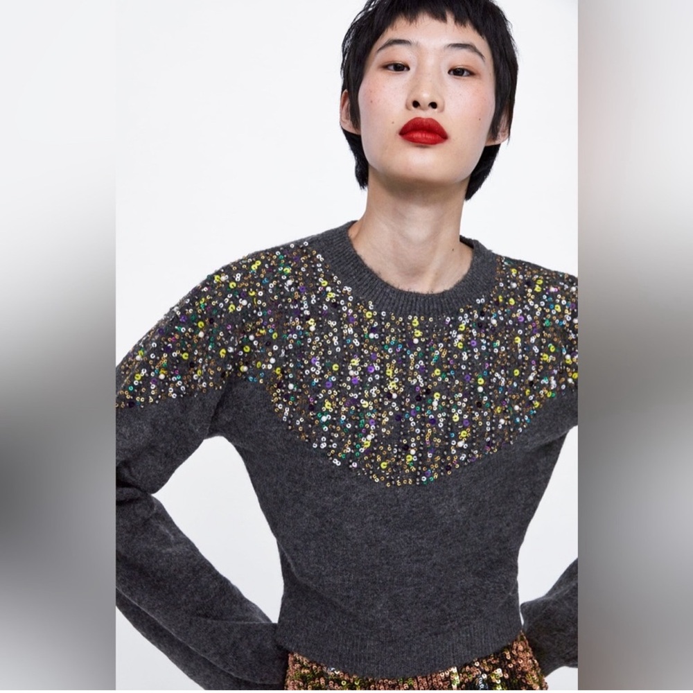 Embellished Zara grey sweater